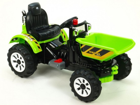 Dětský elektrický traktor Kingdom s výklopnou korbou, zelený